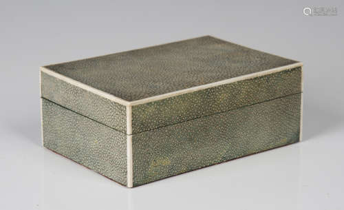 An Art Deco shagreen cigarette box by Asprey, London, with ivory stringing and plated metal patent