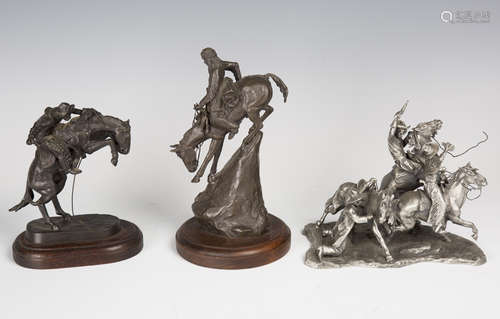 Dell Weston after Remington - two late 20th century brown patinated cast bronze figures of The