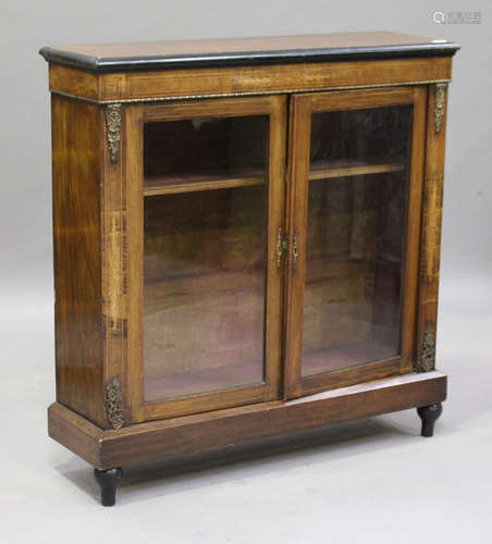 A late Victorian walnut and gilt metal mounted two-door pier cabinet, height 109cm, width 106cm,