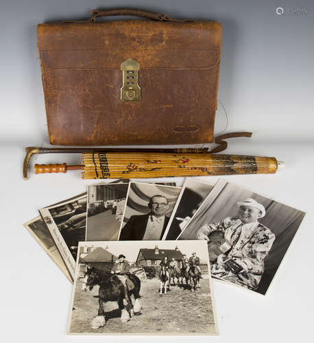 A group of items relating to and previously owned by Max Miller, including a hip flask bearing