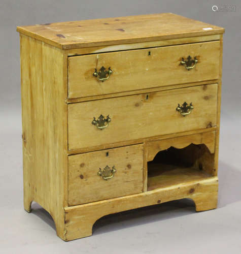 A 19th century pine chest of drawers, fitted with a small cubby-hole, height 82cm, width 77cm, depth