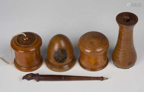 A Victorian Mauchline ware vesta case of domed form, transfer printed with a titled view of the '