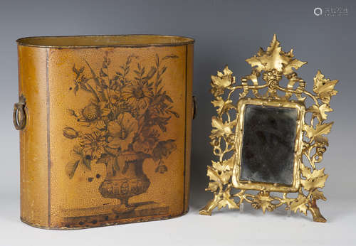 A late 19th century Florentine giltwood wall mirror with a carved leaf and berry frame, 32cm x