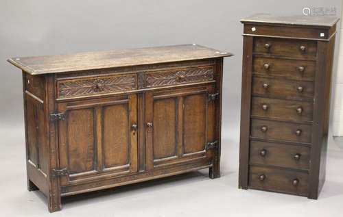 A mid-20th century Jacobean Revival oak dresser base, height 86cm, width 137cm, depth 38.5cm,