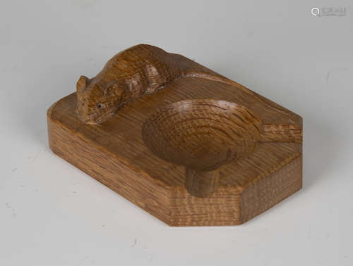 A Robert 'Mouseman' Thompson carved oak ashtray, the top with typical mouse signature, length 10.