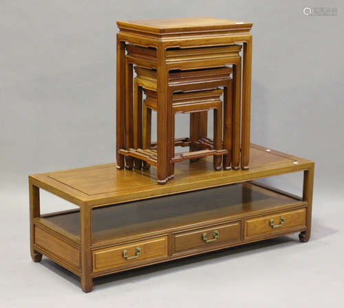 A modern Chinese hardwood quartetto nest of occasional tables, width 50.5cm, together with a similar