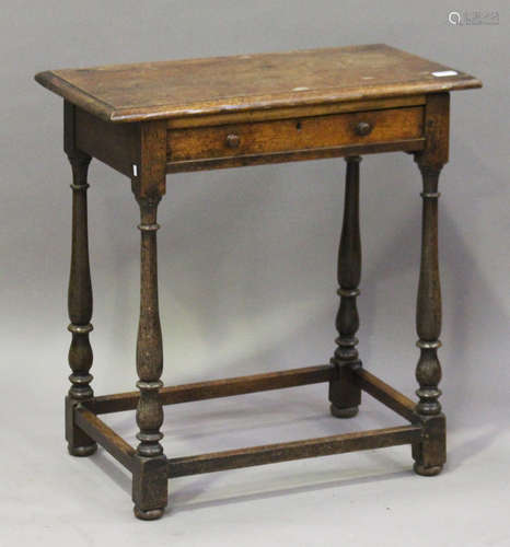 An 18th century and later oak side table, fitted with a single drawer, height 70cm, width 68cm,