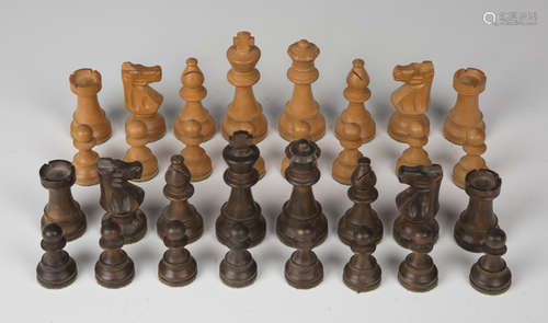 A modern boxwood Staunton chess set, one side stained, height of king 9.6cm.Buyer’s Premium 29.4% (