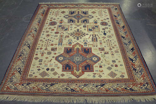 A Persian flatweave rug, late 20th century, the ivory field with two bold medallions, supported by