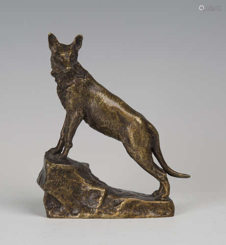 Marius-Joseph Sain - an early 20th century French patinated cast bronze model of a wolf standing