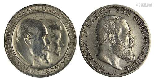 2 Münzen Deutsches Reich, Königreich Württemberg, …