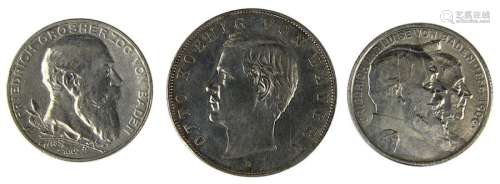 3 Münzen Deutsches Reich, 900er Silber, Baden u. B…