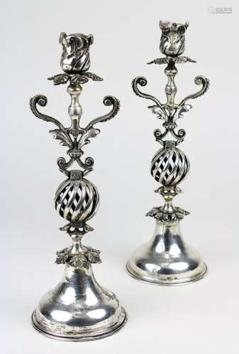 Leuchterpaar aus 900er Silber, wohl Mexiko 2. H. 2…