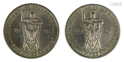 2 Münzen Deutsches Reich 1918 1933, 500er Silber, …