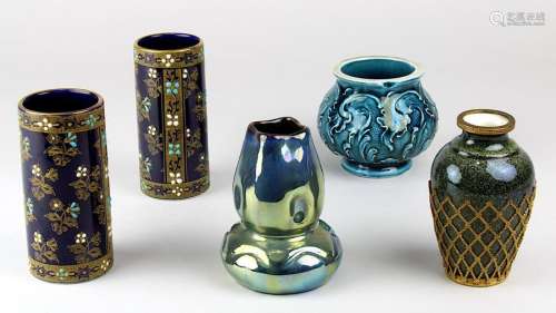 5 Miniatur Keramikvasen, Jugendstil, um 1900, best…