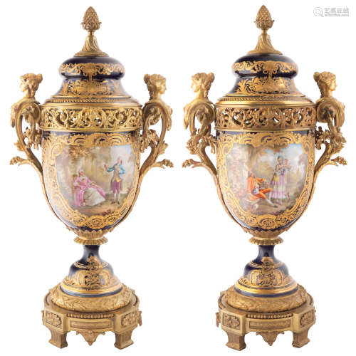 A PAIR OF POTPOURRI SEVRES STYLE PORCELAIN VASES, T. REBEL, LATE 19TH CENTURY