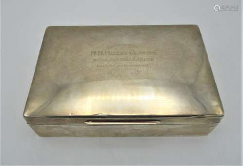 A George V silver cigar box, London 1918, makers initials hallmarked C.L.S, of rectangular form with