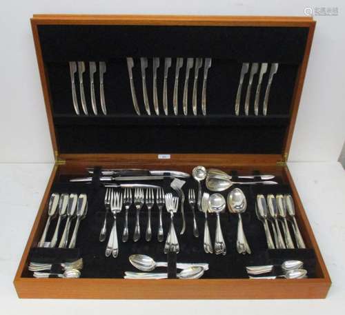 An Elizabeth II silver canteen of cutlery for eight people by A. Robinson, Sheffield 1981, with