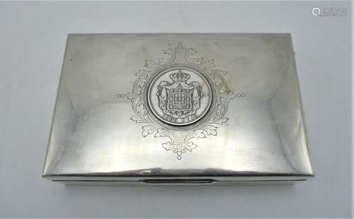 An early 20th century Portuguese silver cigarette box, Lisbon, of rectangular form, the hinged lid