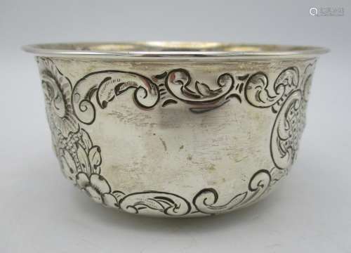A Victorian silver sugar bowl by Edwin Charles Purdie, London 1900, with a rolled rim, scroll,