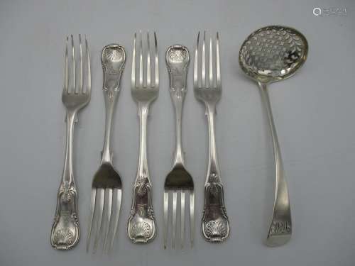 A set of five George III silver dessert forks, Edinburgh 1815, in the Kings pattern, together with a