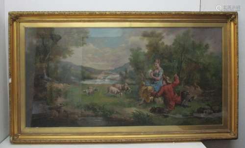 Early 20th century, Continental School- depicting a pastoral scene with a shepherd courting a maiden