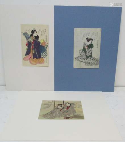 Three 19th century Japanese koban woodblock prints, one attributed to Utagawa Kunimaru and another