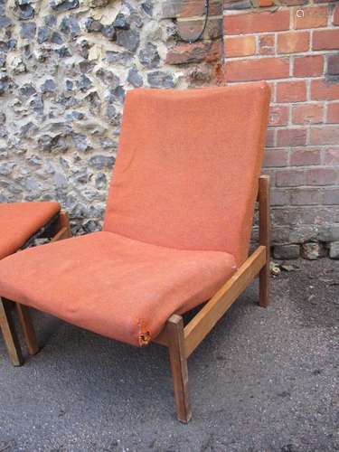 Two Guy Rodgers upholstered chairs in the Manhattan style with teak frame and woollen fabric