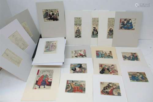 A collection of nine Japanese Meiji era shunga woodblock prints, in mame-ban format, each