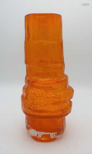 A Whitefriars tangerine hooped vase, designed by Geoffrey Baxter, with textured body, 28.5 cm high