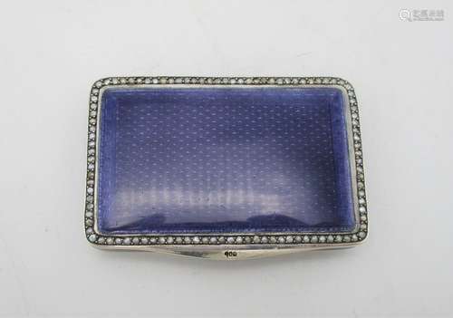 An early 20th century French silver purple guilloche enamel pill box, the hinged lid set with seed