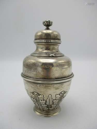 A George V silver tea caddy by Elkington, Birmingham 1910, designed in a lidded urn shape with