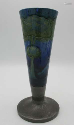 A Moorcroft for Liberty & Co 'Moonlit Blue' pattern vase, with a hammered pewter mounted base, 19 cm