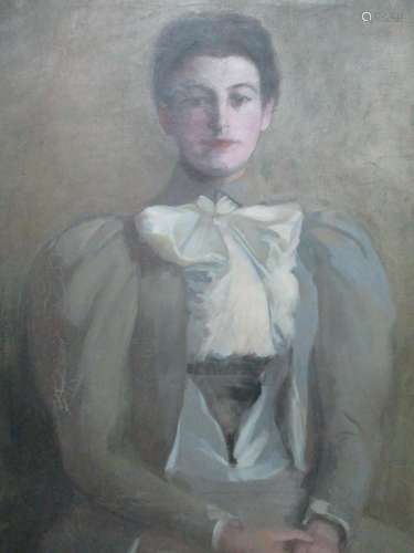 British School - early 20th century - a half length portrait of a woman with her hands in her lap,