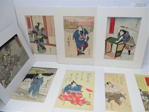 A collection of eight Japanese woodblock prints, 19th century, comprising three works by Kunihiro,