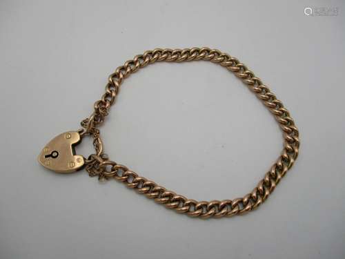 An Edwardian 9ct rose gold belchor link bracelet with a padlock clasp and safety chain, 9.1g