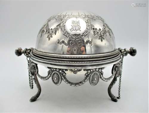 A Victorian silver muffin style dish by S Smith & Son, London 1876, the retractable lid engraved