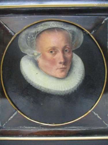 17th/18th century European School - a head and shoulder portrait of a woman wearing a forehead cloth