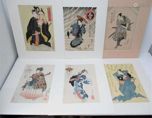 A collection of six Japanese woodblock prints, 19th century, all in oban format, comprising works by