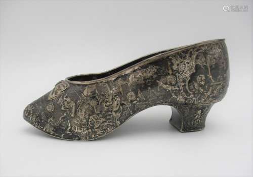 A 19th century Continental silver model of a shoe, imported by Edwin Thompson Bryant, 1895, with