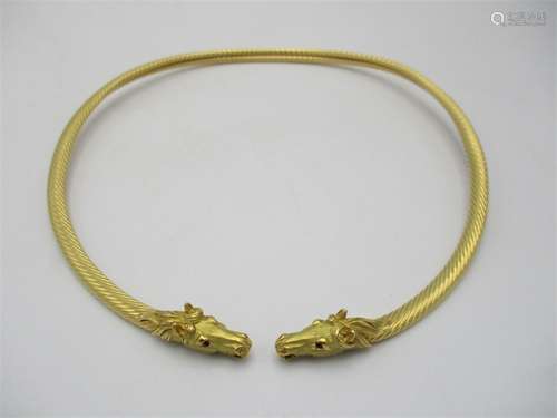 A Cartier style French gold double equestrian choker necklace, modelled with two horse heads inset