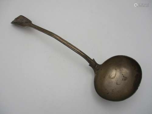 A Victorian silver serving ladle by George Williams Adams, London 1871, with thread and shell