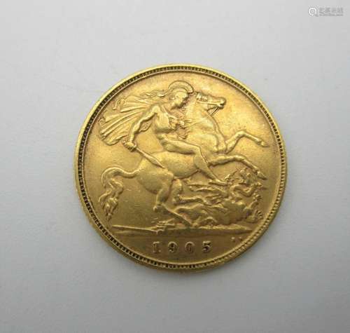 An Edwardian gold half sovereign with St George to the obverse 1905