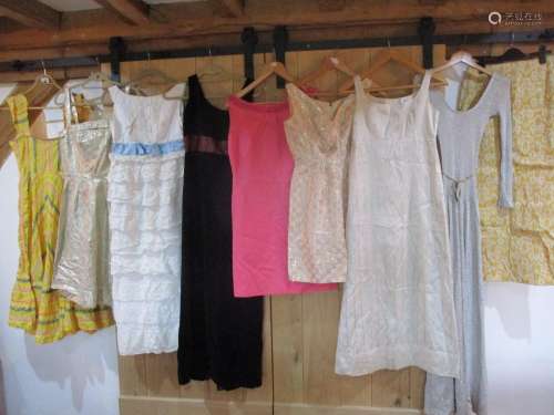 A collection of nine 1960s -1970s ladies evening wear to include a 1970s yellow Jeff Banks