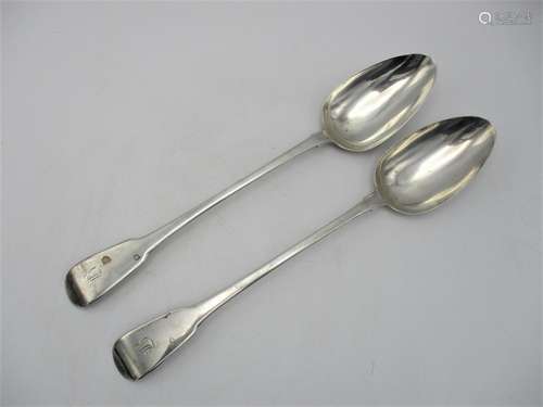 A pair of George III silver serving spoons by William Eaton, in the fiddle pattern, 30.5 cm long,