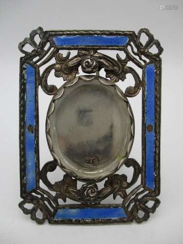 An Alexander III Russian silver and blue enamelled miniature frame with marks for Moscow 1860 with