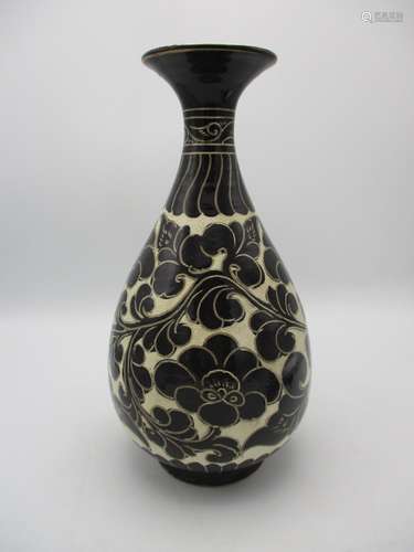 A Chinese Cizhou ware Yuhuchunping vase, in the Song Dynasty style, decorated with sgraffito peony