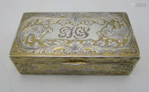 A continental sterling silver snuff box, of rectangular shape with scrolled acanthus motifs