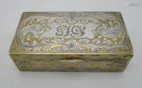 A continental sterling silver snuff box, of rectangular shape with scrolled acanthus motifs