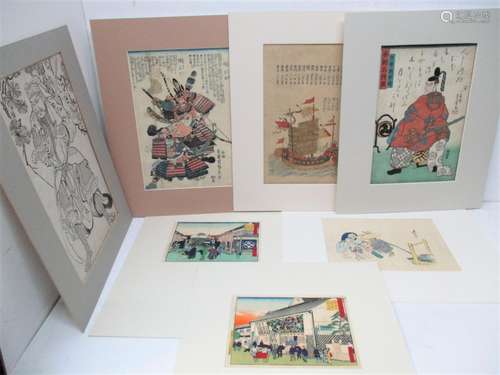 A collection of seven Japanese woodblock prints, to include two chuban prints by Hiroshige iii